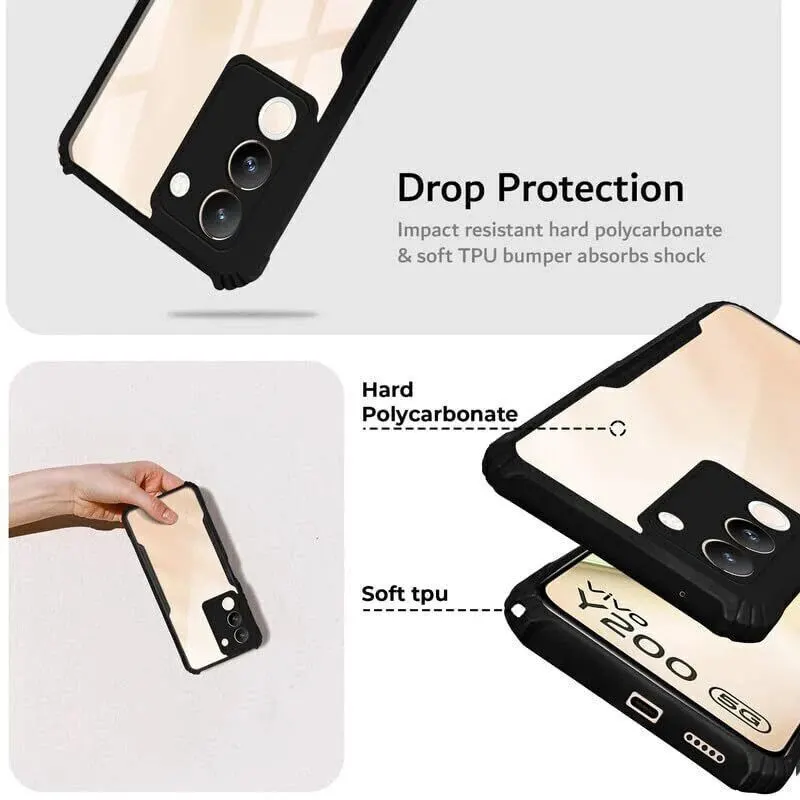 Micvir Back Cover for Vivo Y200 5G (Transparent, Black, Shock Proof, Polycarbonate, Pack of: 1) — image 2 of 5