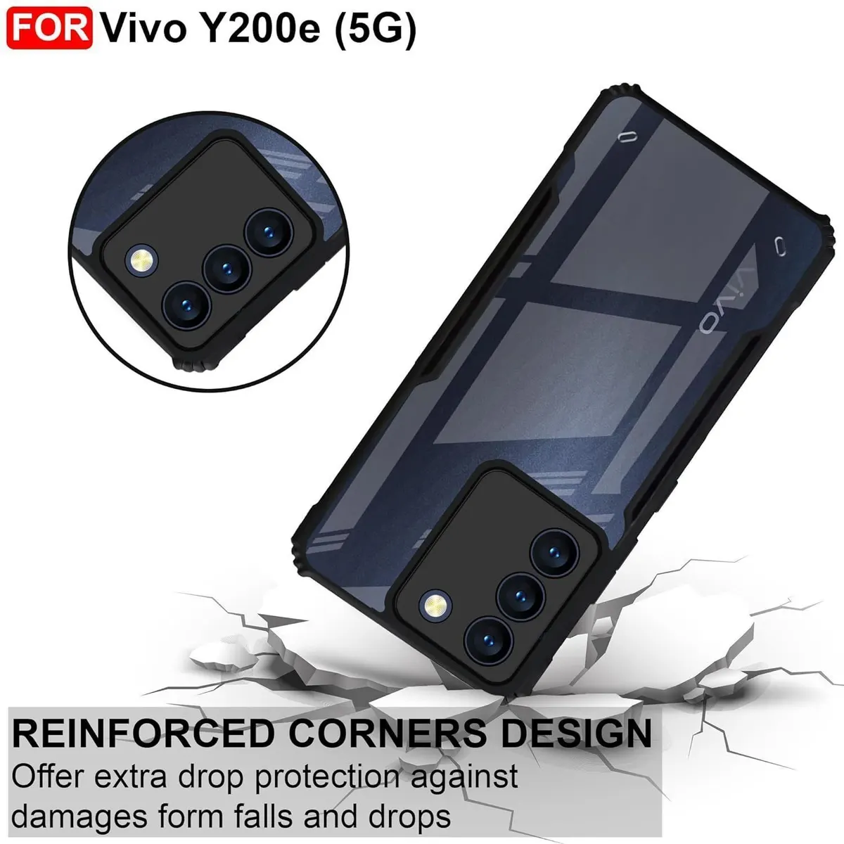 Micvir Back Cover for Vivo Y200e 5G (Transparent, Black, Shock Proof, Polycarbonate, Pack of: 1) — image 3 of 5