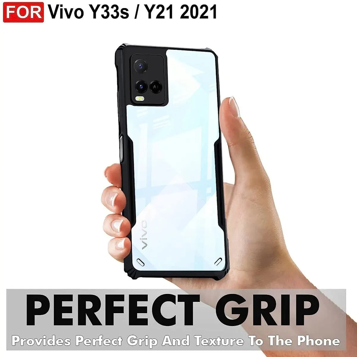Micvir Back Cover for Vivo Y21 (Transparent, Black, Shock Proof, Polycarbonate, Pack of: 1) — image 2 of 5
