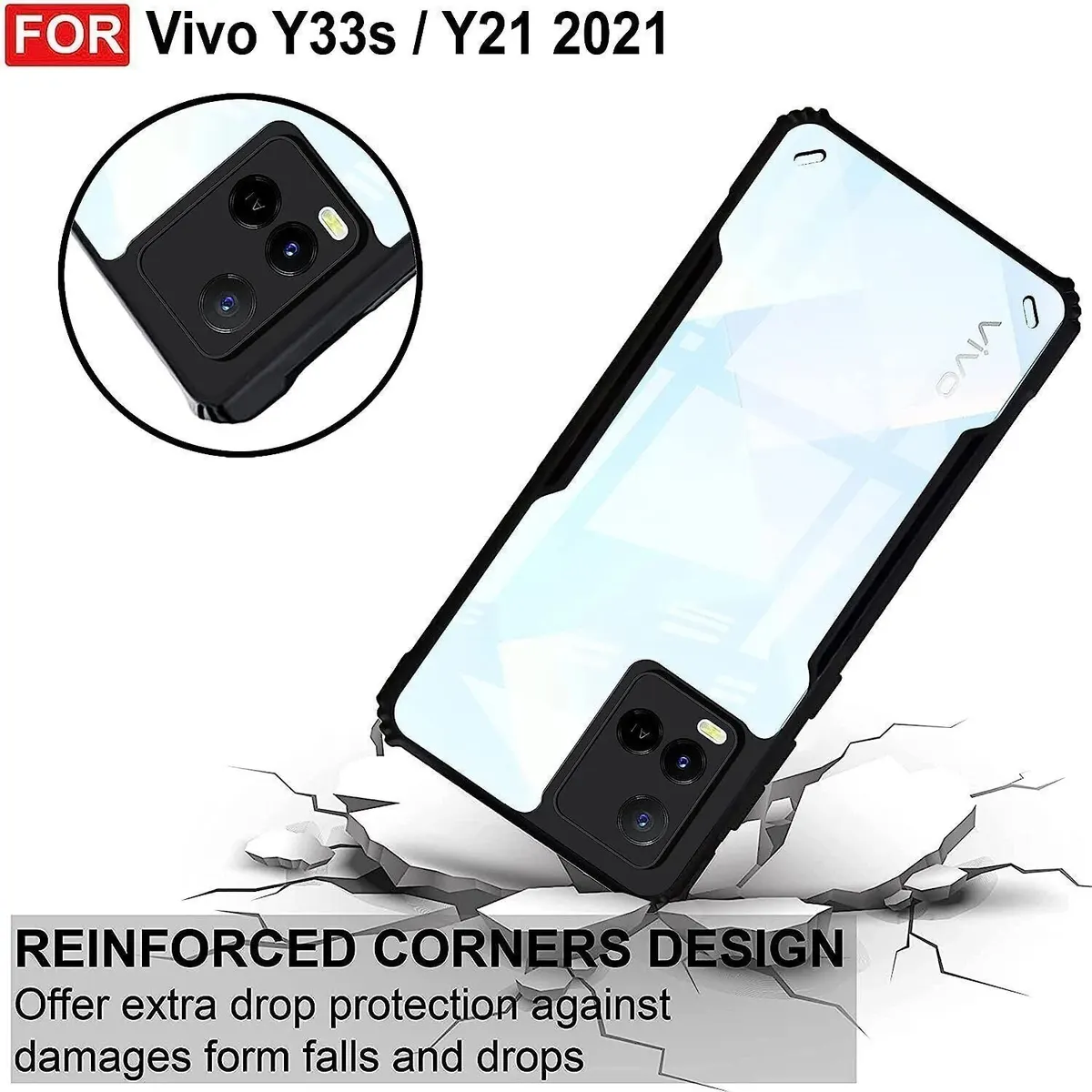 Micvir Back Cover for Vivo Y21 (Transparent, Black, Shock Proof, Polycarbonate, Pack of: 1) — image 3 of 5