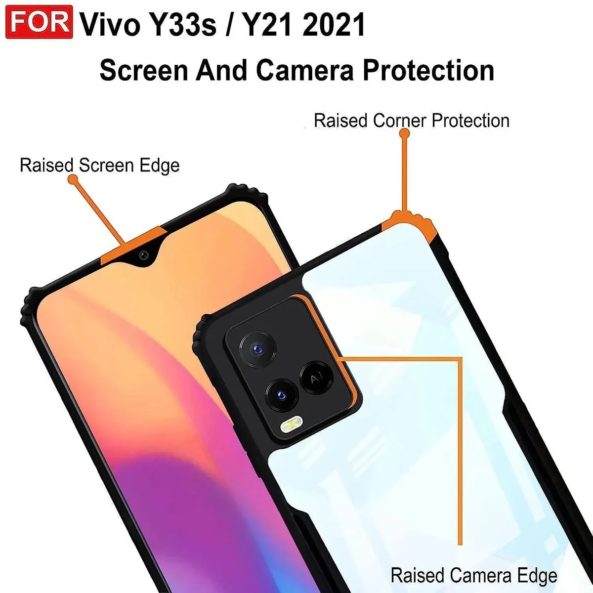 Micvir Back Cover for Vivo Y21 (Transparent, Black, Shock Proof, Polycarbonate, Pack of: 1) — image 4 of 5
