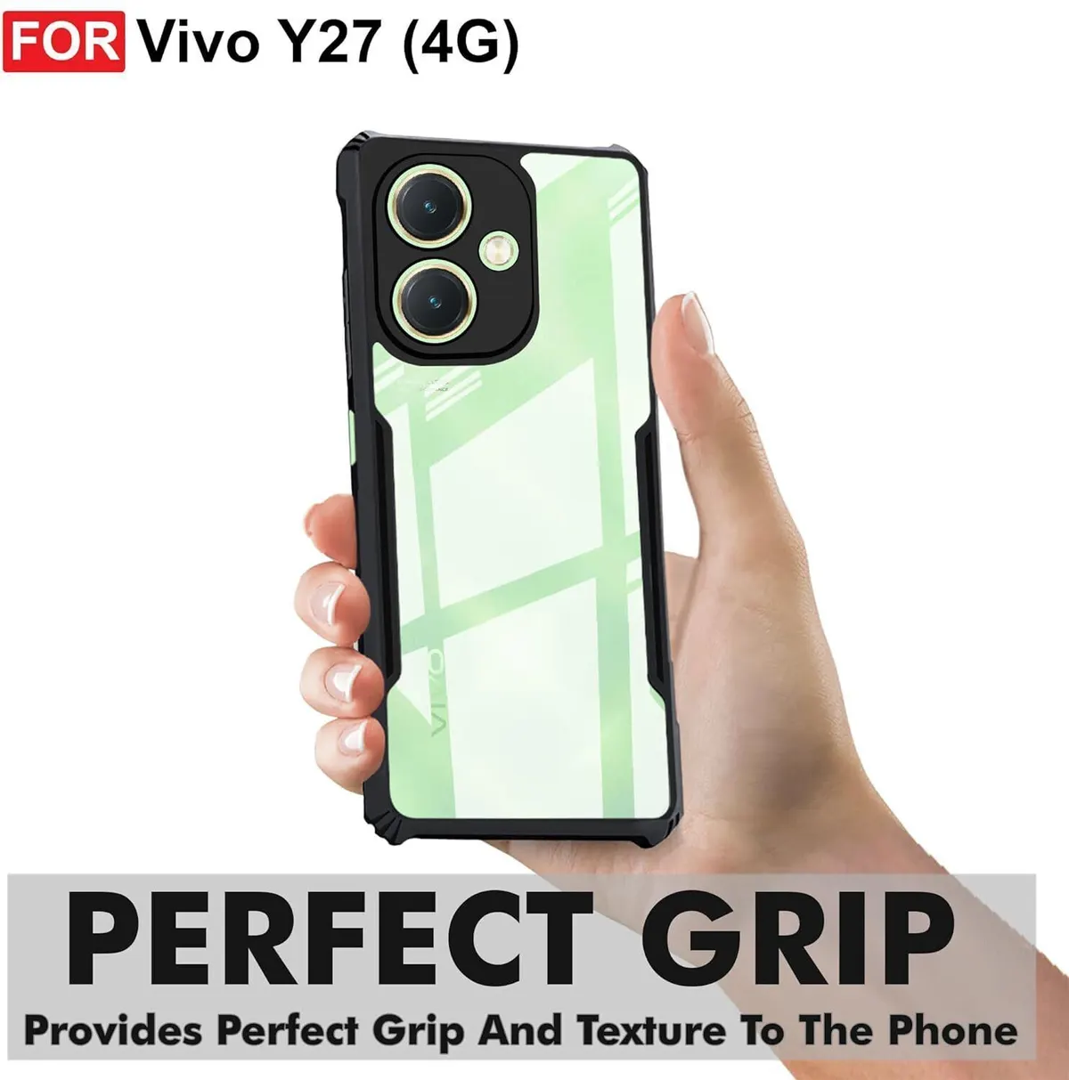 Micvir Back Cover for vivo Y27 (Transparent, Black, Shock Proof, Polycarbonate, Pack of: 1) — image 2 of 5