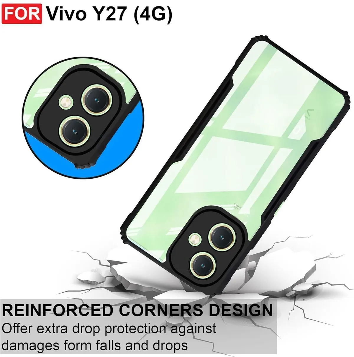 Micvir Back Cover for vivo Y27 (Transparent, Black, Shock Proof, Polycarbonate, Pack of: 1) — image 3 of 5