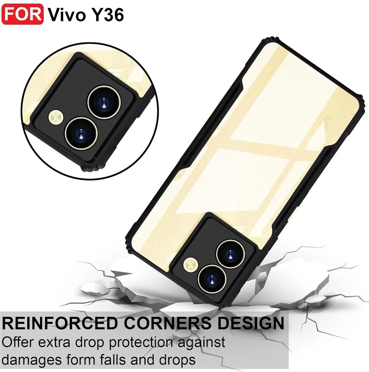 Micvir Back Cover for Vivo Y36 5G (Transparent, Black, Shock Proof, Polycarbonate, Pack of: 1) — image 3 of 5