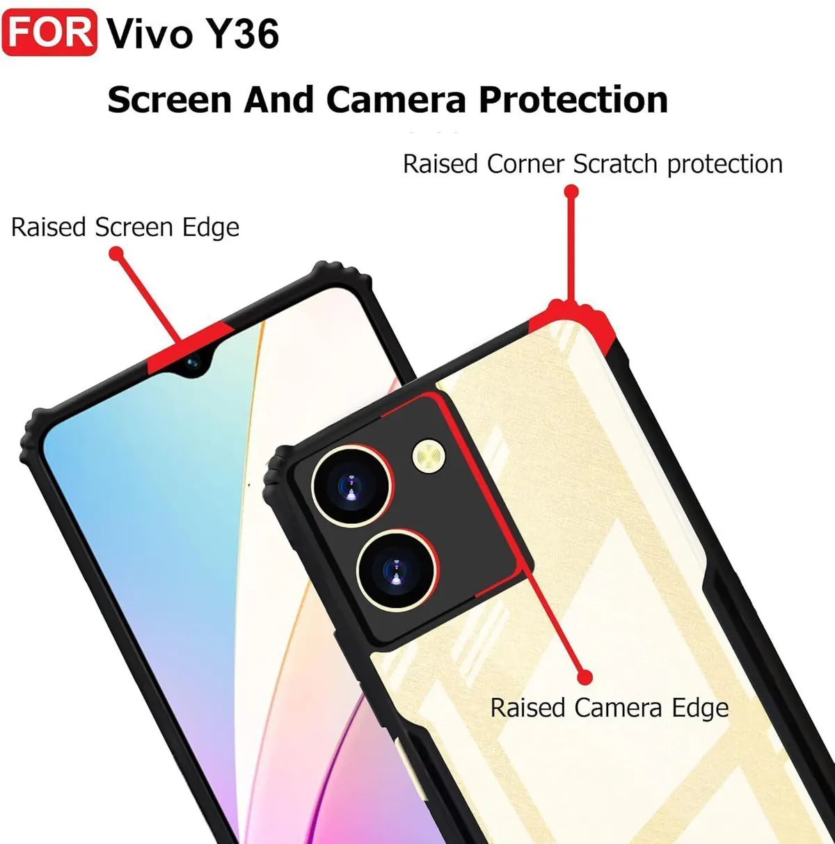 Micvir Back Cover for Vivo Y36 5G (Transparent, Black, Shock Proof, Polycarbonate, Pack of: 1) — image 4 of 5