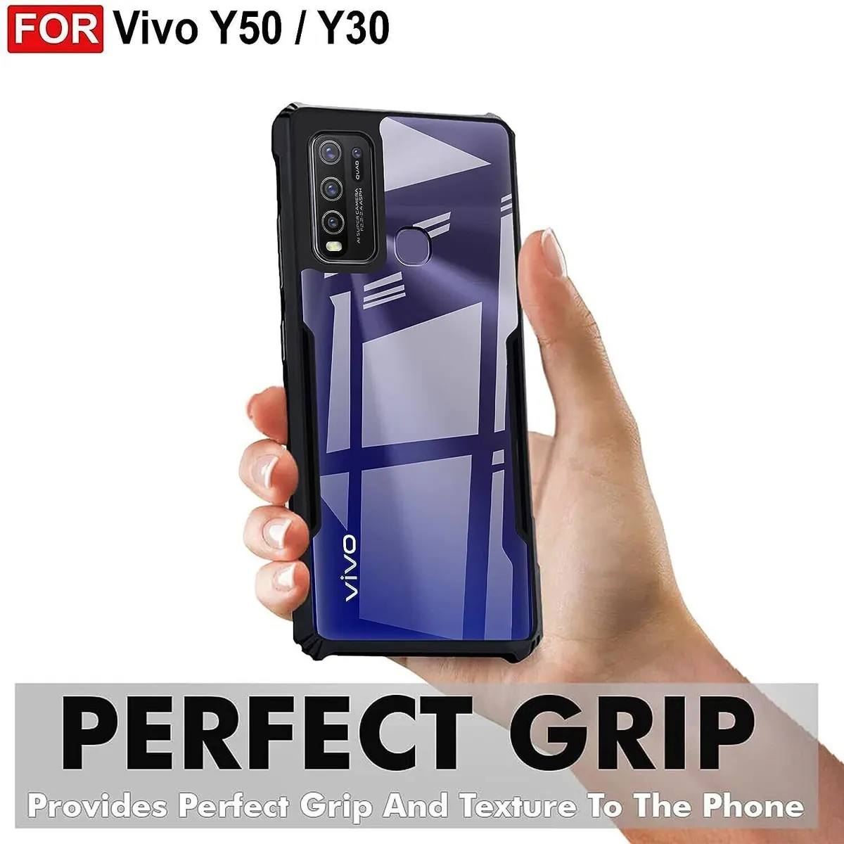 Micvir Back Cover for Vivo Y50|Y30 (Transparent, Black, Shock Proof, Polycarbonate, Pack of: 1) — image 2 of 5