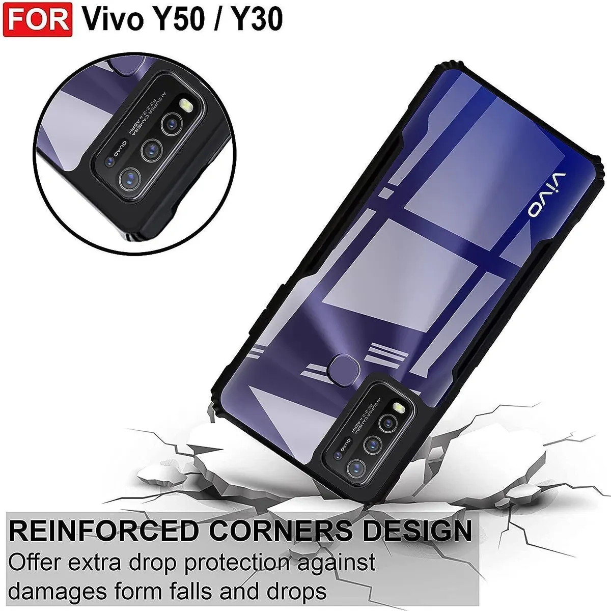 Micvir Back Cover for Vivo Y50|Y30 (Transparent, Black, Shock Proof, Polycarbonate, Pack of: 1) — image 3 of 5
