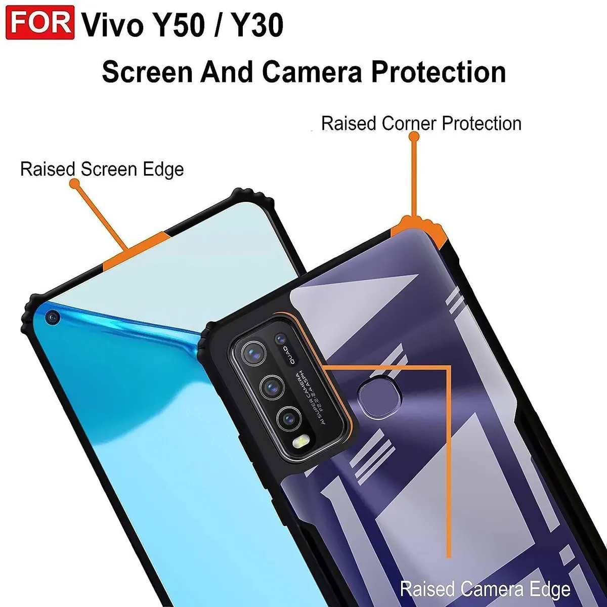 Micvir Back Cover for Vivo Y50|Y30 (Transparent, Black, Shock Proof, Polycarbonate, Pack of: 1) — image 4 of 5