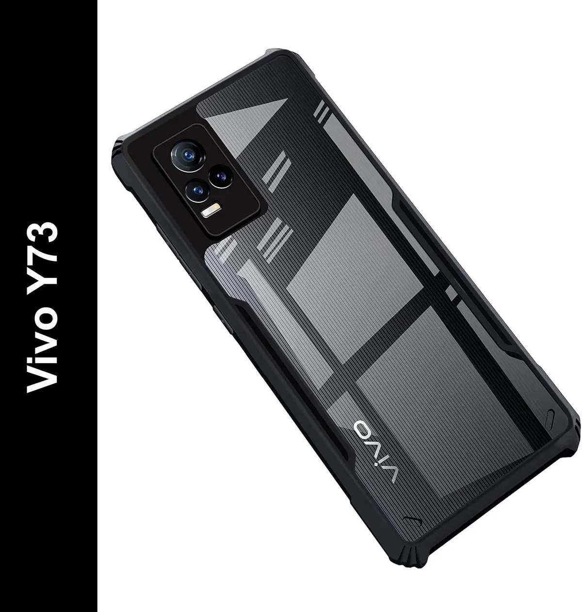 Micvir Back Cover for Vivo Y73 (Transparent, Black, Shock Proof, Polycarbonate, Pack of: 1)