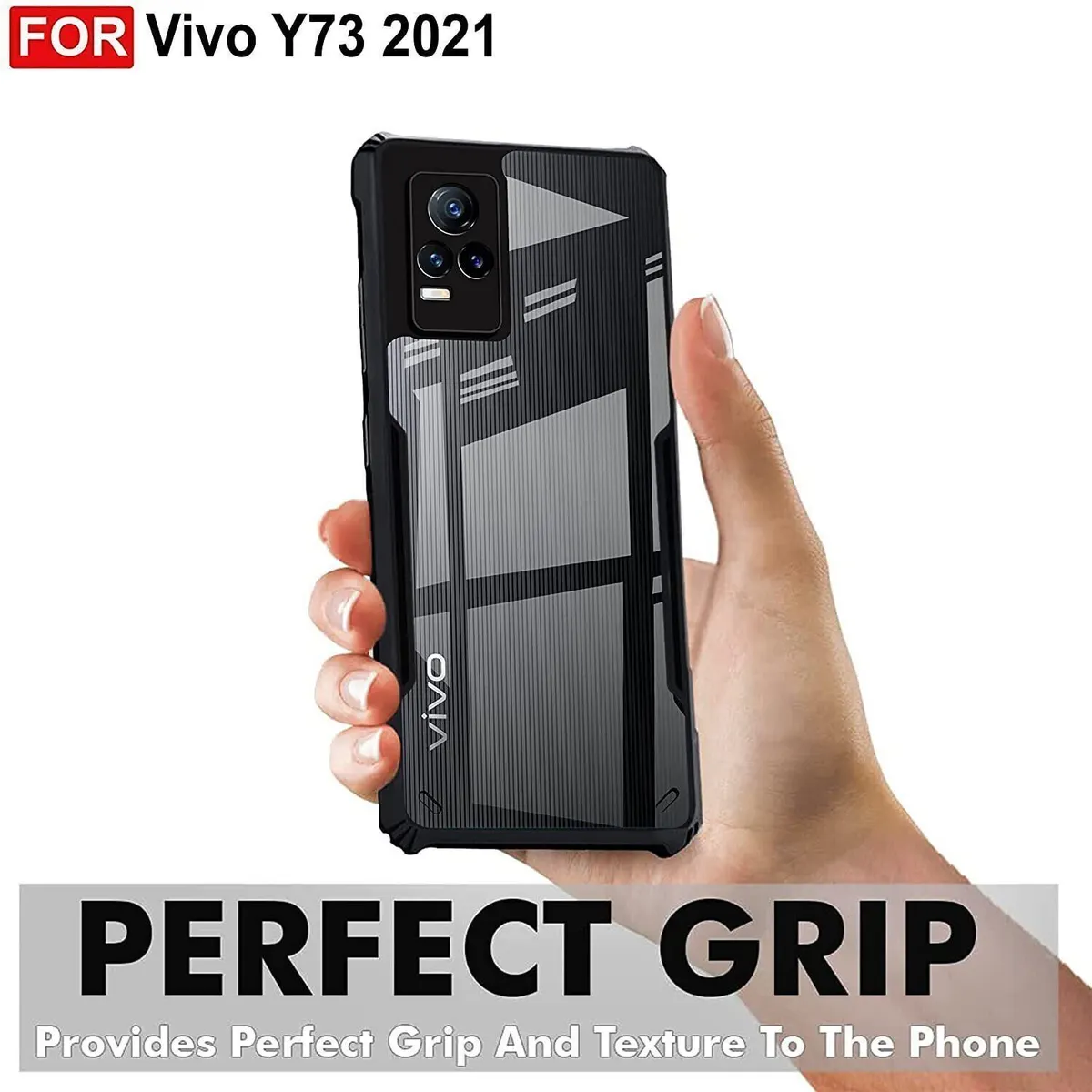 Micvir Back Cover for Vivo Y73 (Transparent, Black, Shock Proof, Polycarbonate, Pack of: 1) — image 2 of 5