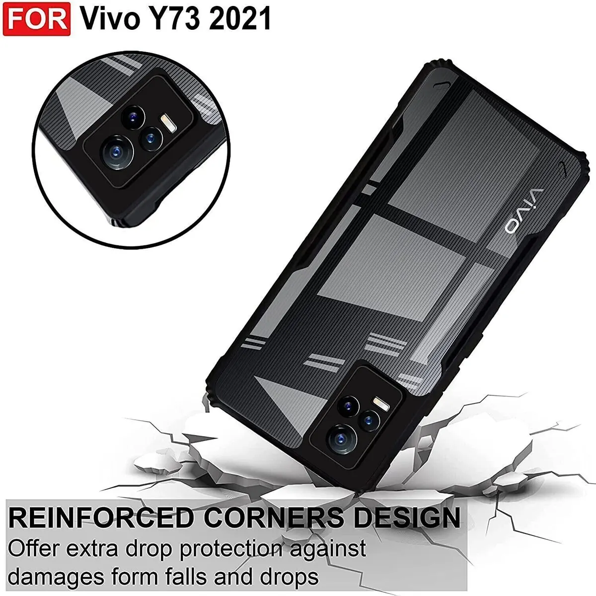 Micvir Back Cover for Vivo Y73 (Transparent, Black, Shock Proof, Polycarbonate, Pack of: 1) — image 3 of 5