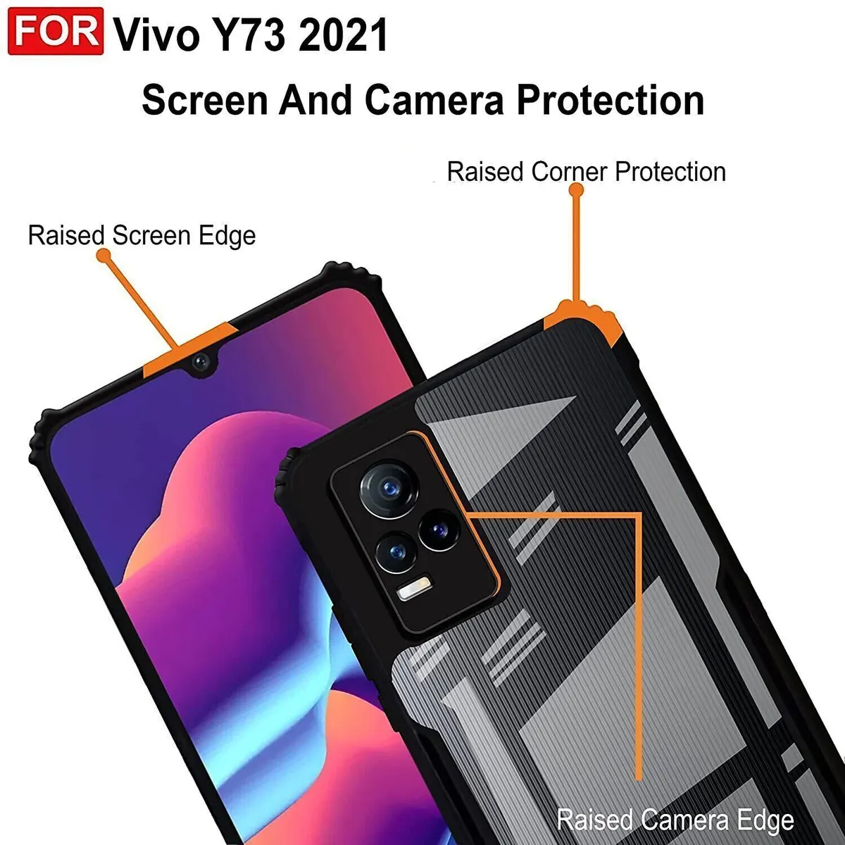 Micvir Back Cover for Vivo Y73 (Transparent, Black, Shock Proof, Polycarbonate, Pack of: 1) — image 4 of 5