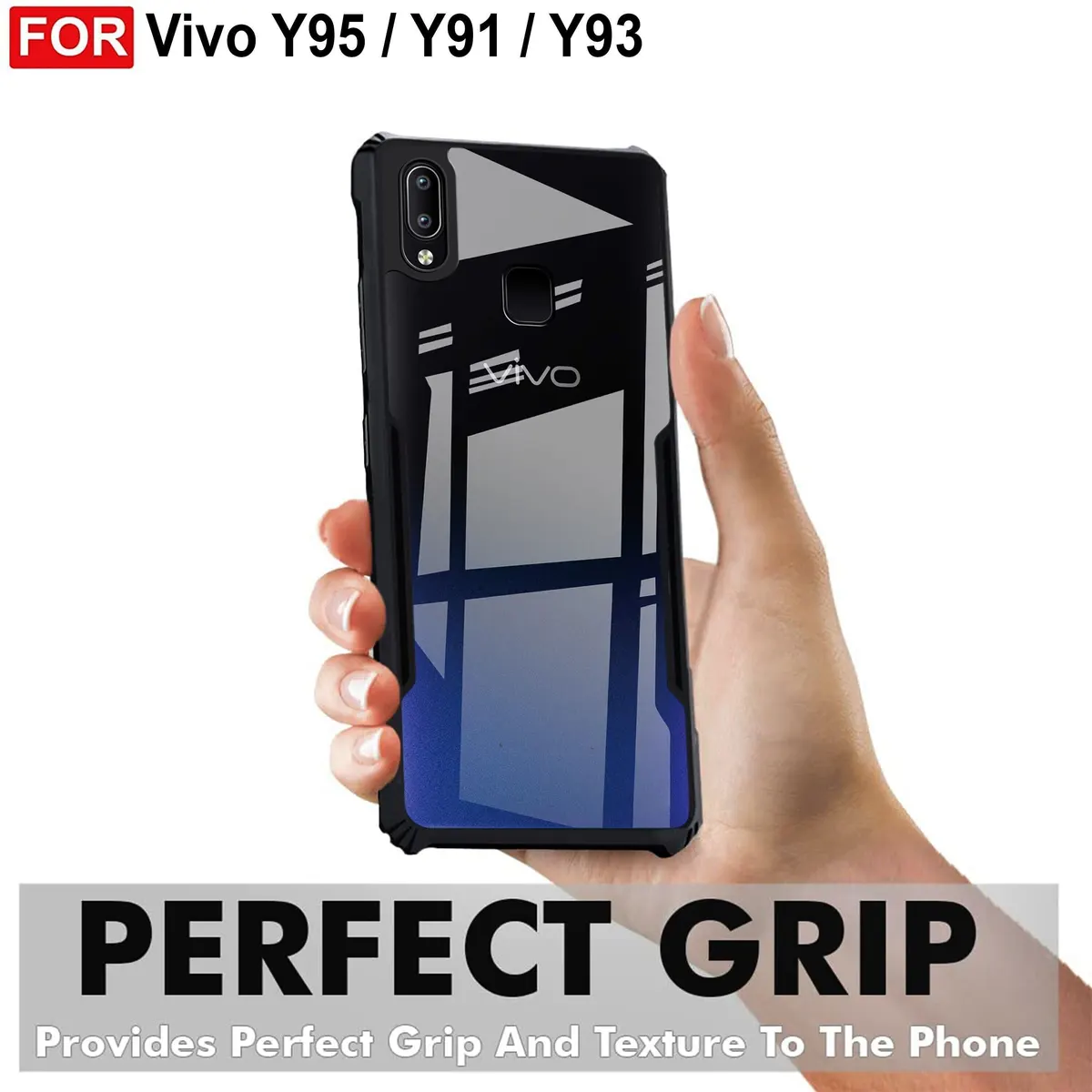 Micvir Back Cover for Vivo Y91 (Transparent, Black, Shock Proof, Polycarbonate, Pack of: 1) — image 2 of 4