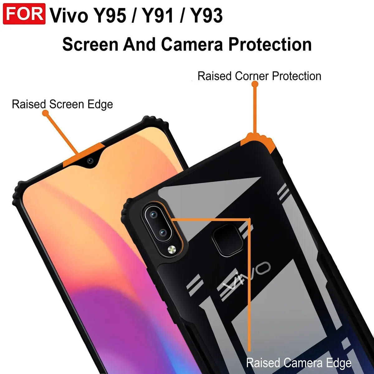 Micvir Back Cover for Vivo Y91 (Transparent, Black, Shock Proof, Polycarbonate, Pack of: 1) — image 3 of 4