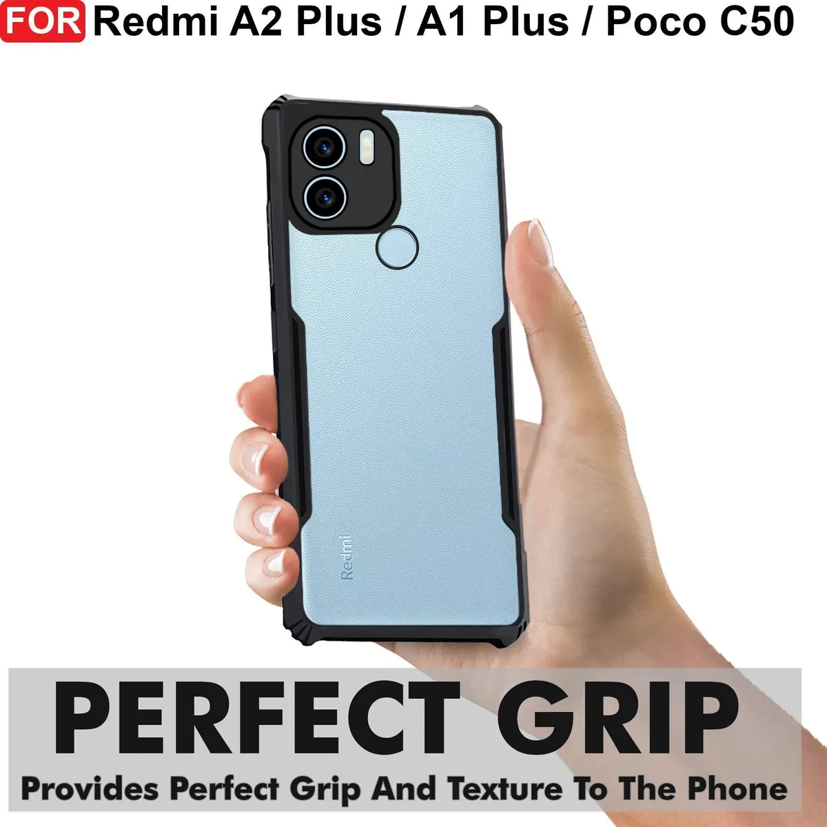 Micvir Back Cover for POCO C50, Poco C51, Redmi A1 Plus, Redmi A2 Plus (Transparent, Black, Shock Proof, Polycarbonate, Pack of: 1) — image 2 of 5
