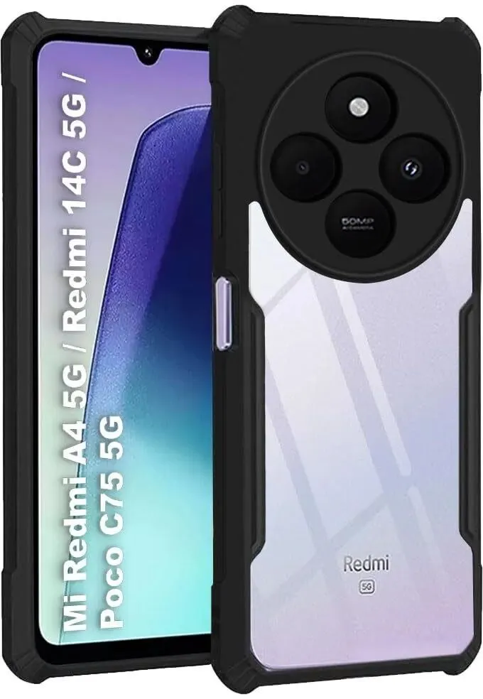 Micvir Back Cover for Redmi 14C 5G (Transparent, Black, Shock Proof, Polycarbonate, Pack of: 1)