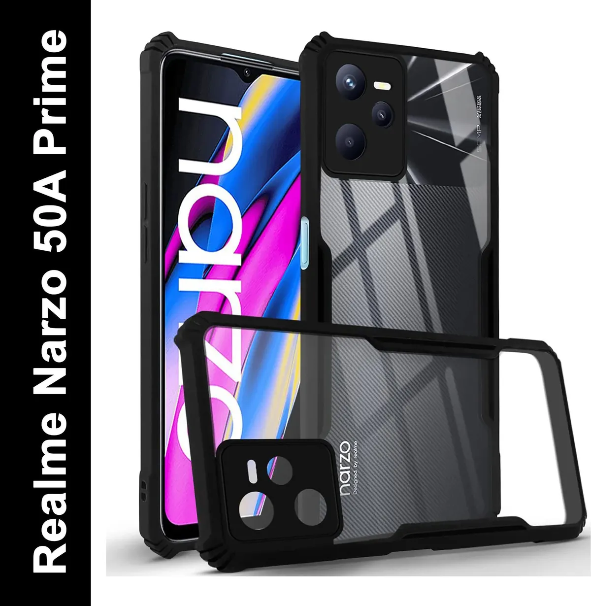 Micvir Back Cover for Realme Narzo 50A Prime (Transparent, Black, Shock Proof, Polycarbonate, Pack of: 1) — image 1 of 5