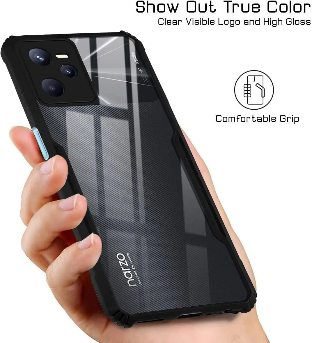 Micvir Back Cover for Realme Narzo 50A Prime (Transparent, Black, Shock Proof, Polycarbonate, Pack of: 1) — image 2 of 5