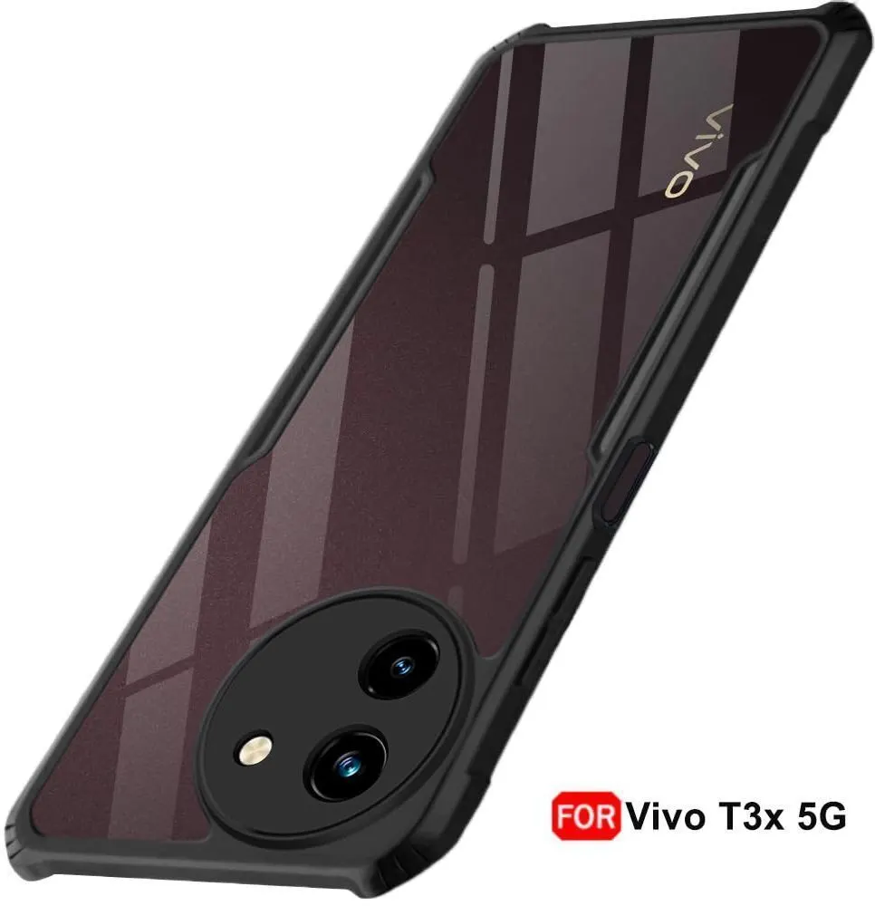 Micvir Back Cover for vivo T3X 5G (Transparent, Black, Shock Proof, Polycarbonate, Pack of: 1)