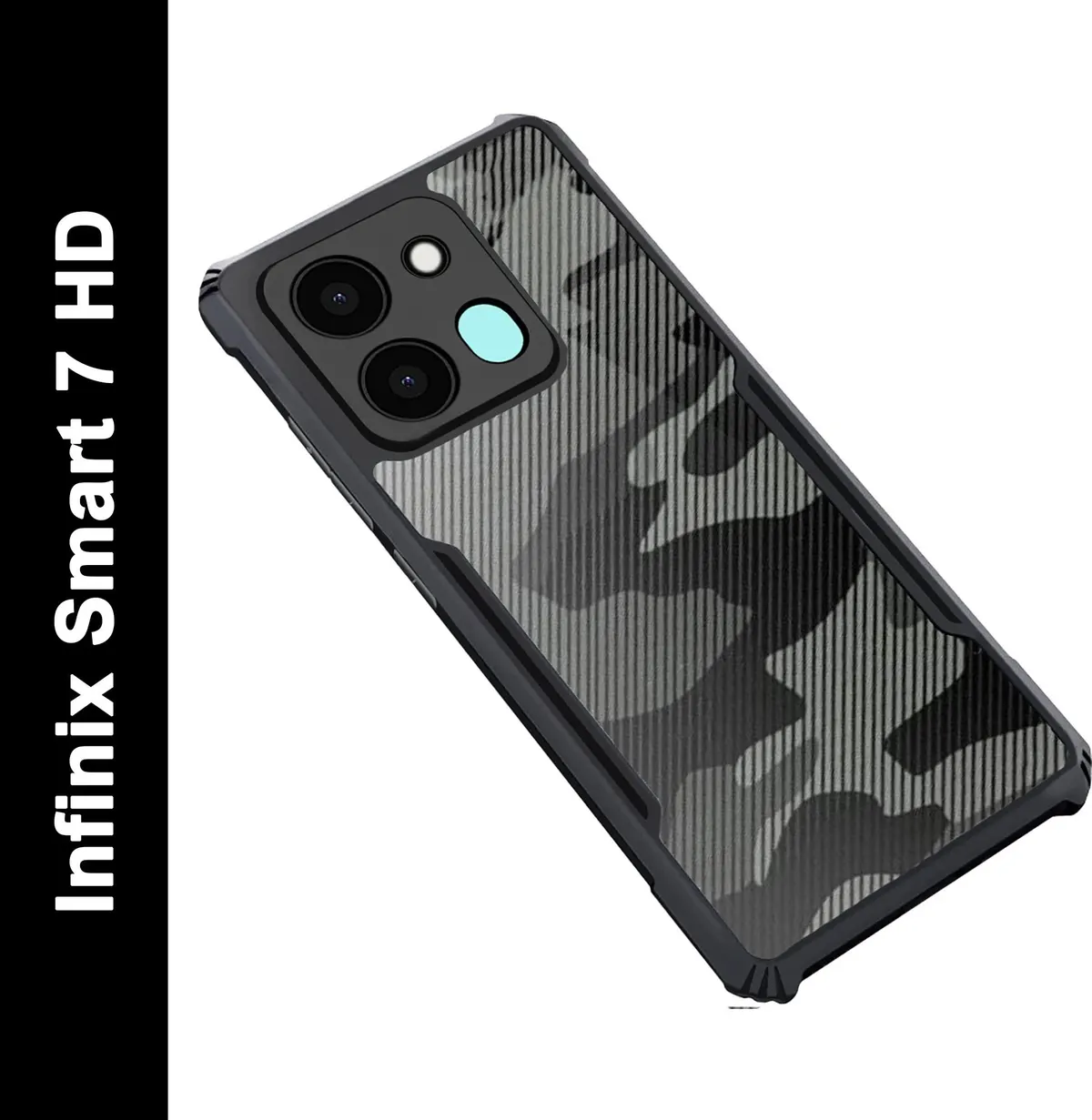 Micvir Back Cover for Infinix Smart 7 (Transparent, Black, Camera Bump Protector, Pack of: 1)