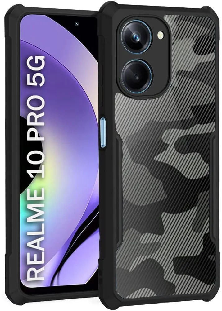 Micvir Back Cover for Realme 10 Pro 5G (Transparent, Black, Camera Bump Protector, Pack of: 1)