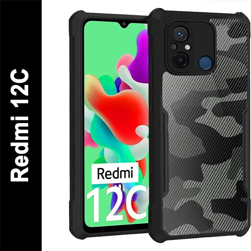 Micvir Back Cover for Redmi 12C (Transparent, Black, Pack of: 1)