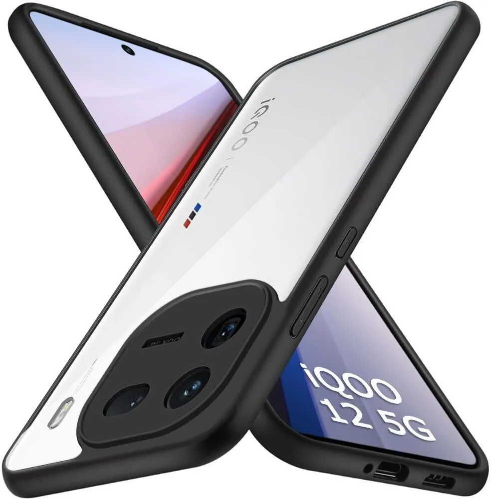 Micvir Back Cover for iQOO 12 5G (Transparent, Black, Shock Proof, Plastic, Silicon, Pack of: 1)