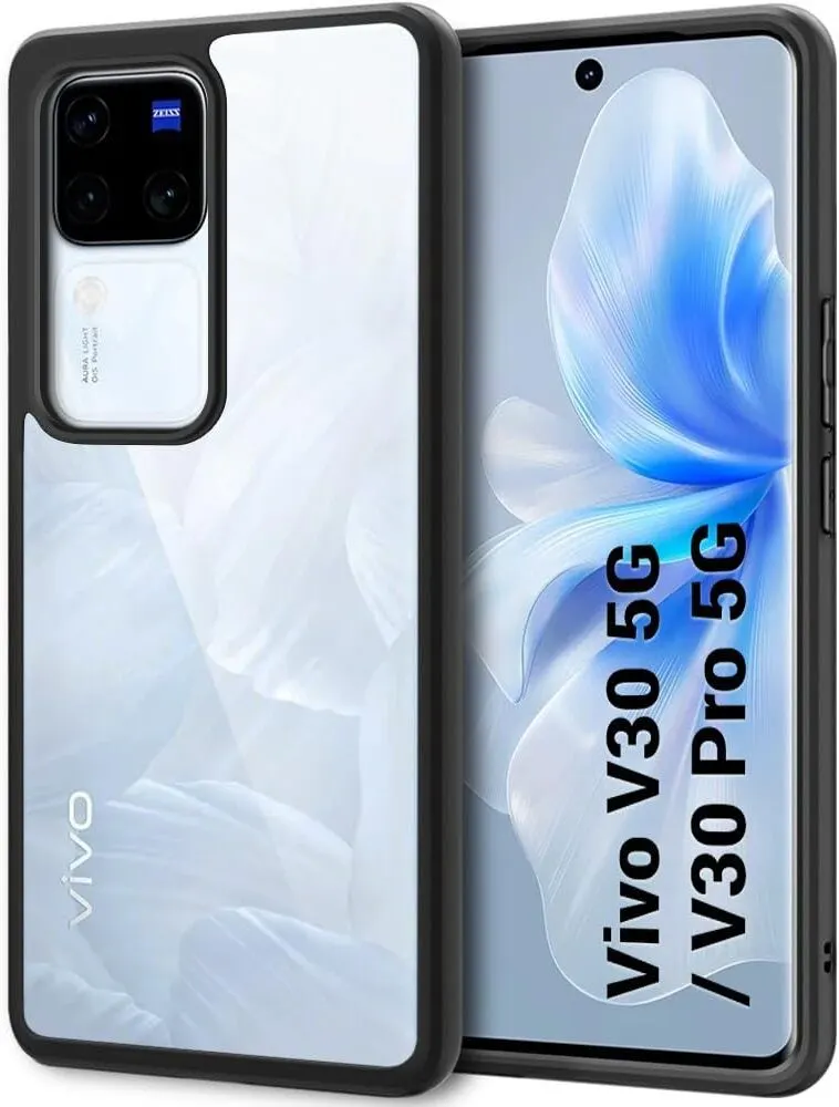 Micvir Back Cover for Vivo V30 5G (Transparent, Black, Shock Proof, Plastic, Silicon, Pack of: 1)