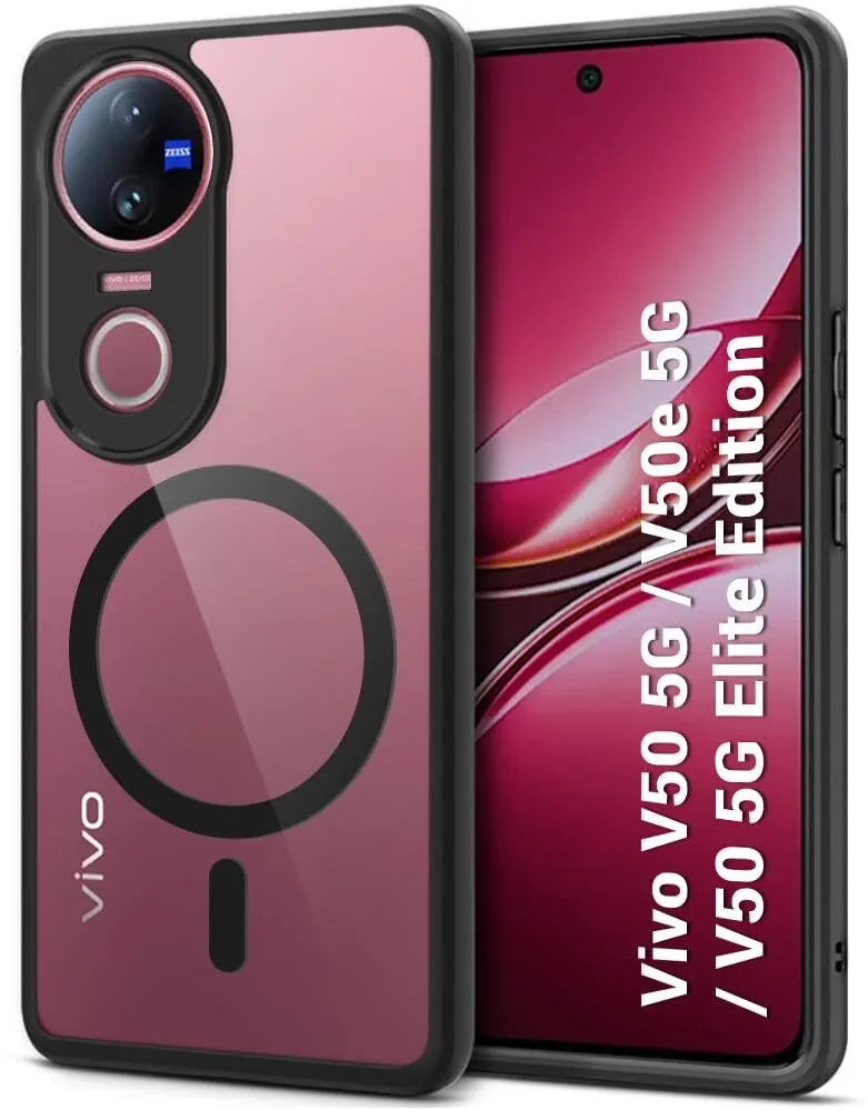 Micvir Back Cover for vivo V50 5G Elite Edition (Transparent, Black, Shock Proof, Plastic, Silicon, Pack of: 1)