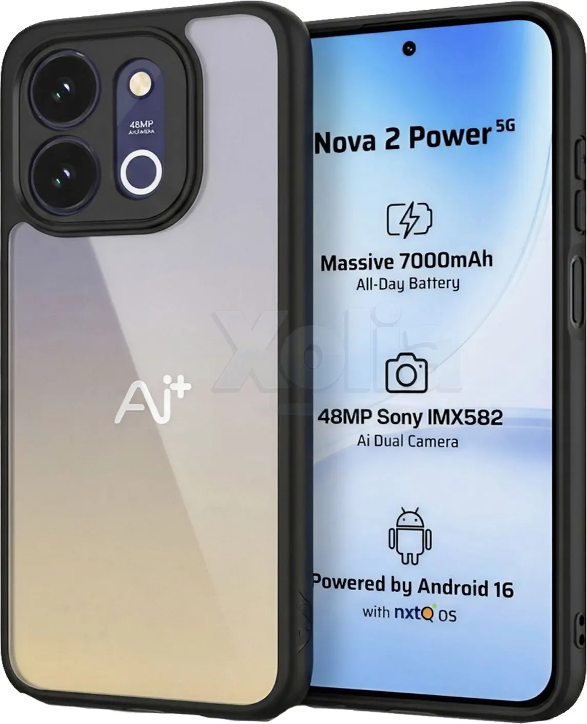 Xolia Back Cover for Ai+ Nova 2 Power 5G (Transparent, Black, Shock Proof, Plastic, Silicon, Pack of: 1)