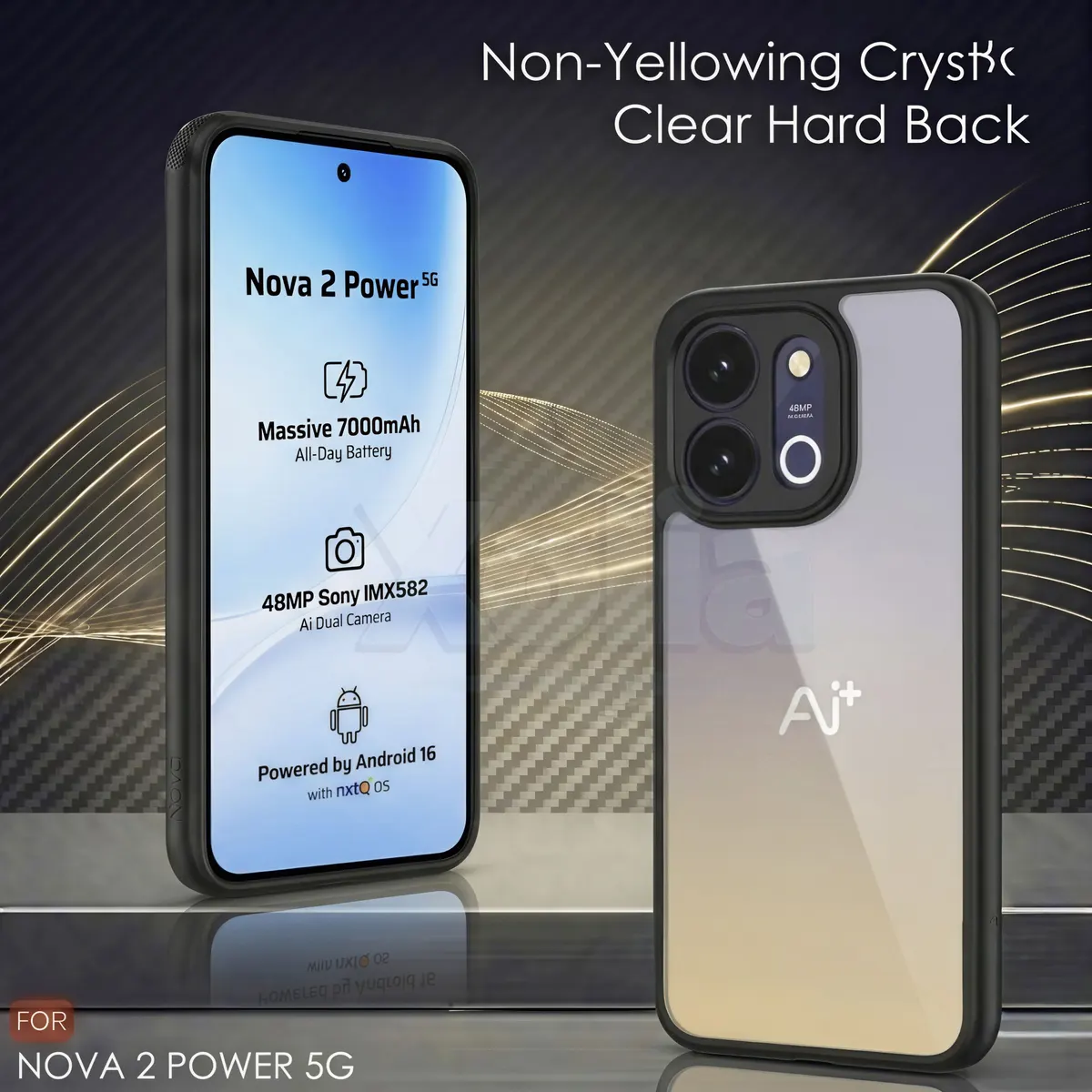 Xolia Back Cover for Ai+ Nova 2 Power 5G (Transparent, Black, Shock Proof, Plastic, Silicon, Pack of: 1) — image 2 of 4