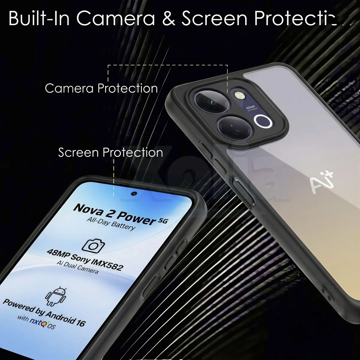 Xolia Back Cover for Ai+ Nova 2 Power 5G (Transparent, Black, Shock Proof, Plastic, Silicon, Pack of: 1) — image 3 of 4
