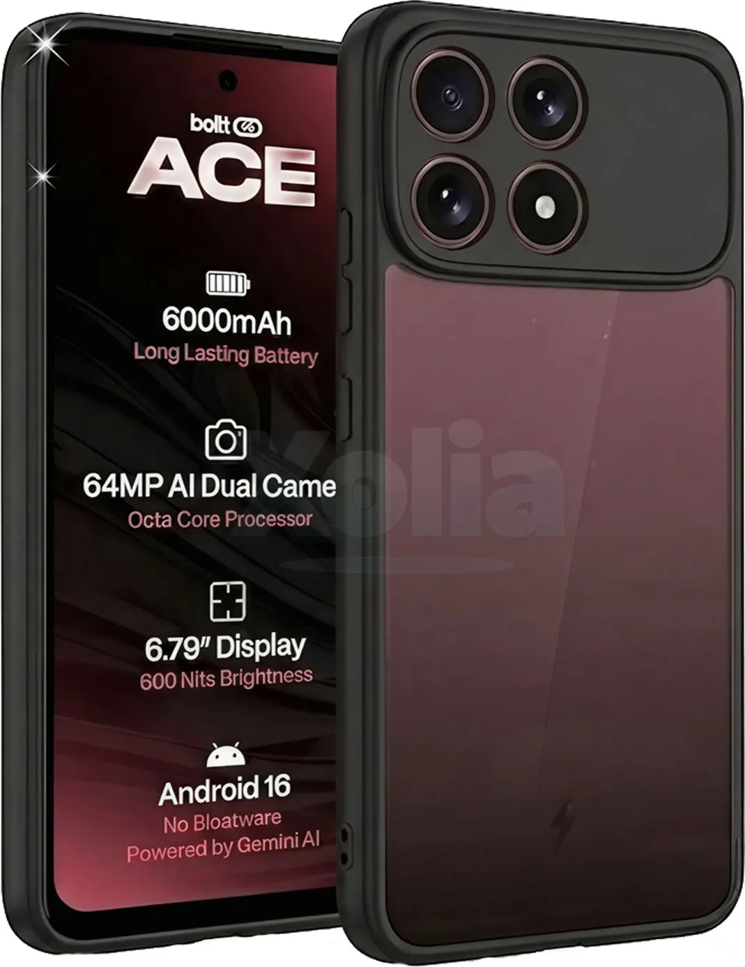 Xolia Back Cover for boltt ACE 5G (Transparent, Black, Shock Proof, Plastic, Silicon, Pack of: 1)