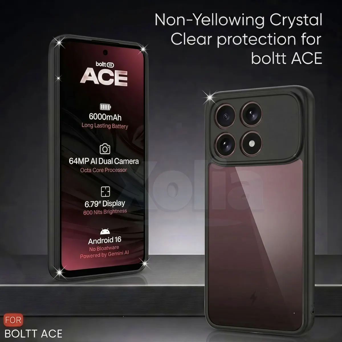 Xolia Back Cover for boltt ACE 5G (Transparent, Black, Shock Proof, Plastic, Silicon, Pack of: 1) — image 2 of 4