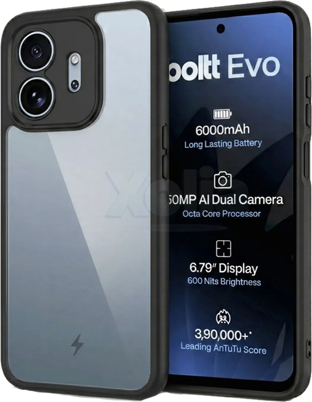 Xolia Back Cover for boltt EVO (Transparent, Black, Shock Proof, Plastic, Silicon, Pack of: 1)