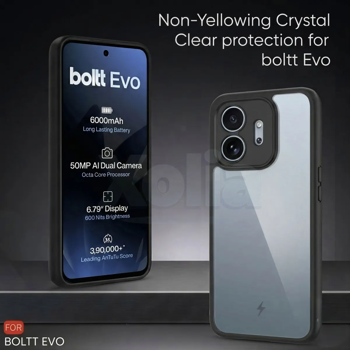 Xolia Back Cover for boltt EVO (Transparent, Black, Shock Proof, Plastic, Silicon, Pack of: 1) — image 2 of 4