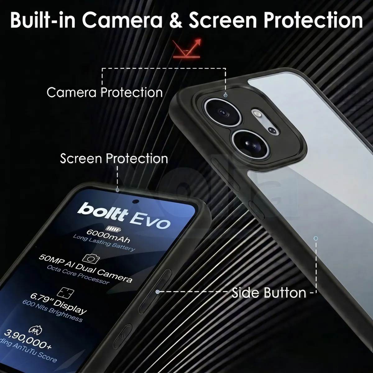 Xolia Back Cover for boltt EVO (Transparent, Black, Shock Proof, Plastic, Silicon, Pack of: 1) — image 3 of 4
