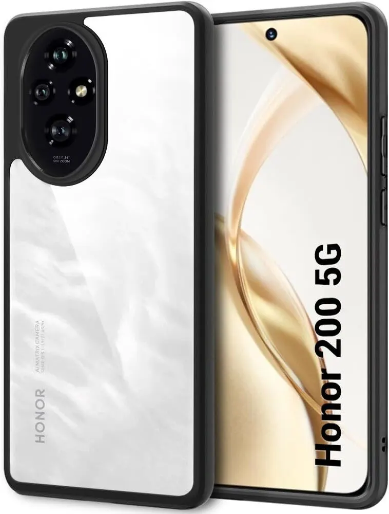 Micvir Back Cover for Honor 200 Pro (Transparent, Black, Shock Proof, Plastic, Silicon, Pack of: 1)