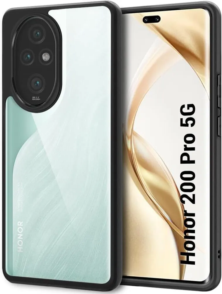 Micvir Back Cover for Honor 200 Pro 5G (Transparent, Black, Shock Proof, Pack of: 1)