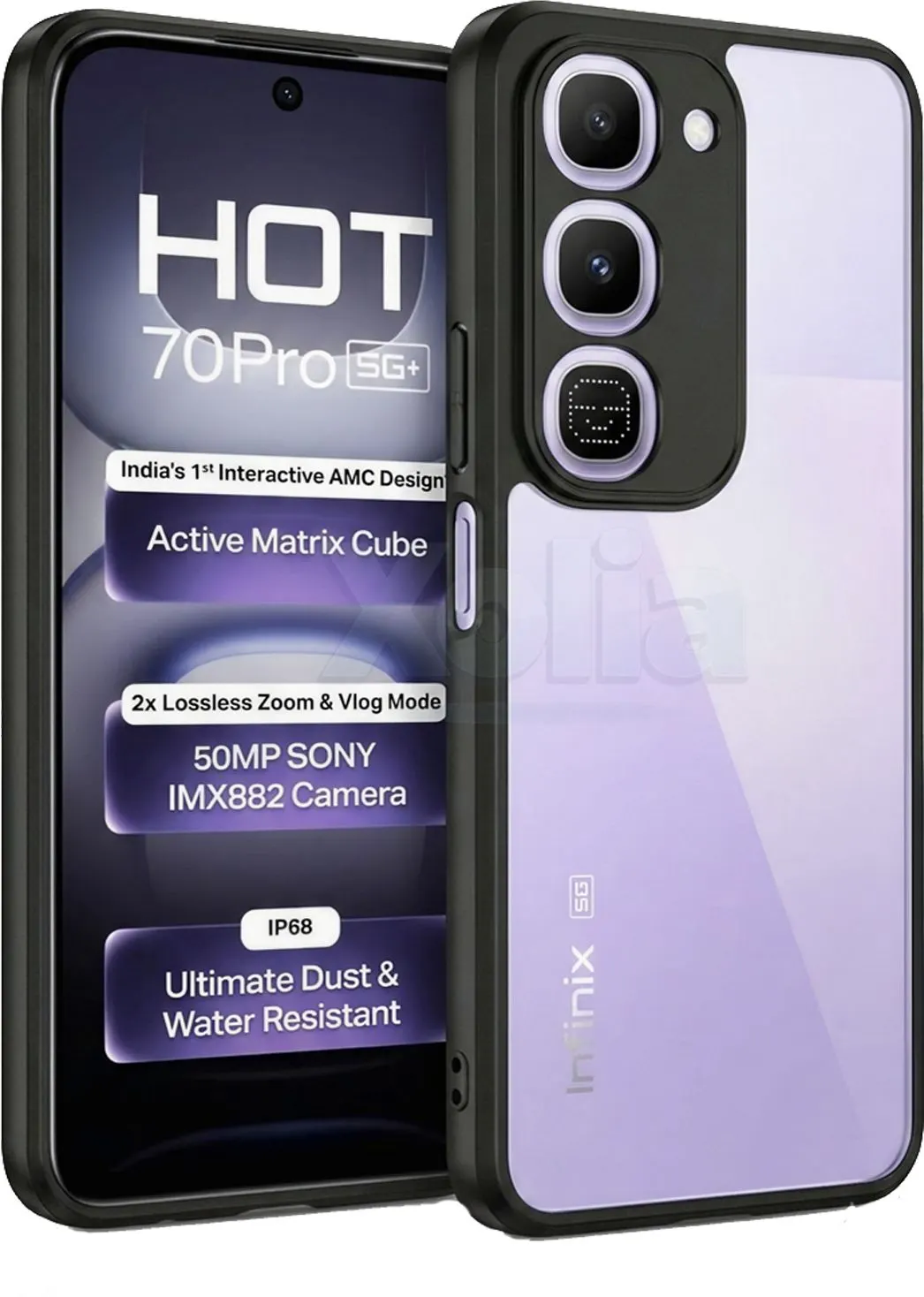 Xolia Back Cover for Infinix Hot 70 Pro 5G+ (Transparent, Black, Shock Proof, Plastic, Silicon, Pack of: 1)