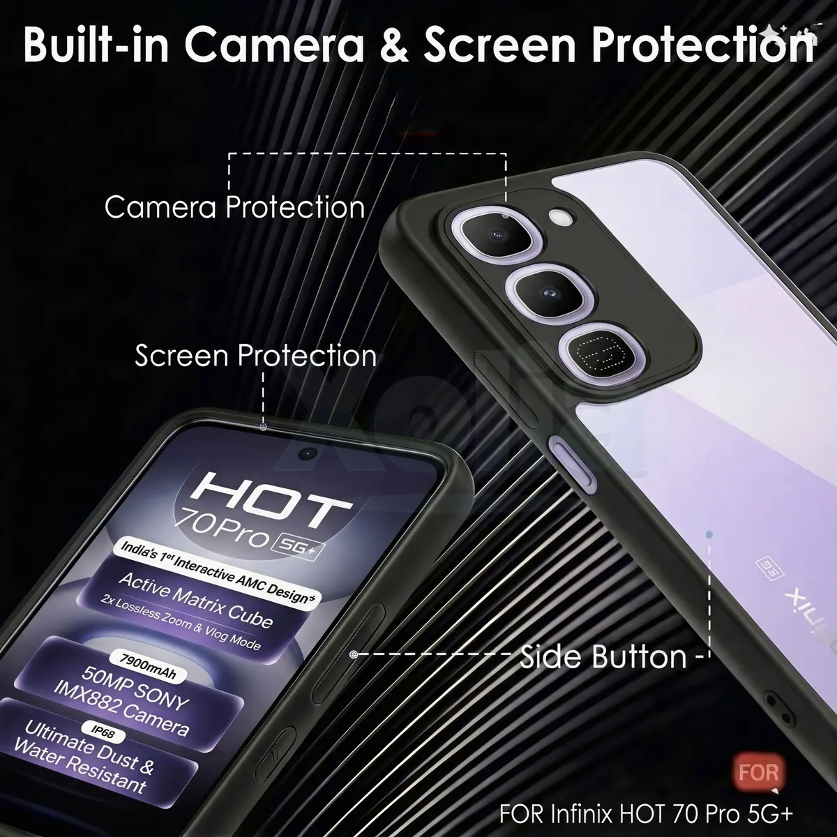 Xolia Back Cover for Infinix Hot 70 Pro 5G+ (Transparent, Black, Shock Proof, Plastic, Silicon, Pack of: 1) — image 3 of 4