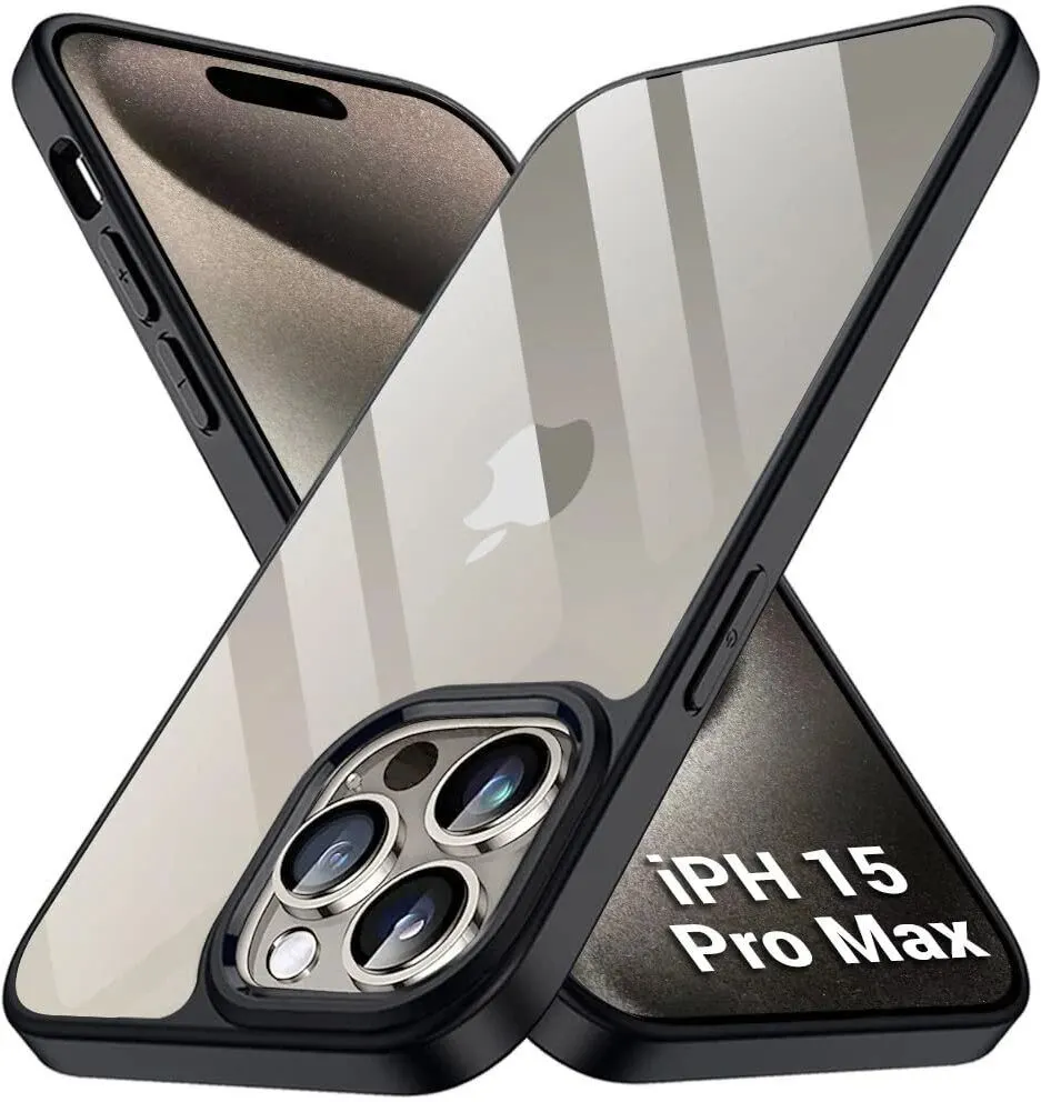 Micvir Back Cover for Apple iPhone 15 Pro Max (Transparent, Black, Shock Proof, Pack of: 1)