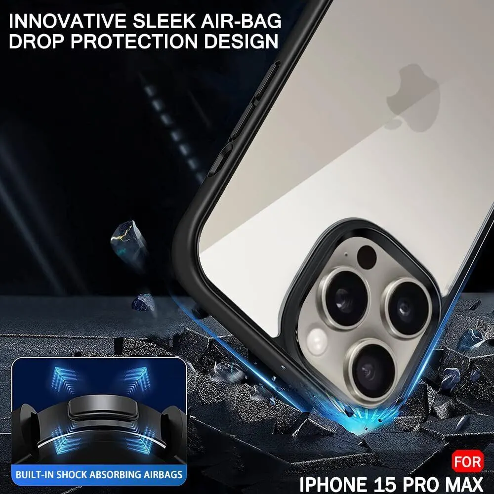 Micvir Back Cover for Apple iPhone 15 Pro Max (Transparent, Black, Shock Proof, Pack of: 1) — image 4 of 5