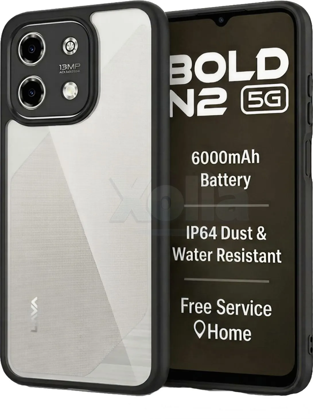 Xolia Back Cover for LAVA Bold N2 5G (Transparent, Black, Shock Proof, Plastic, Silicon, Pack of: 1)