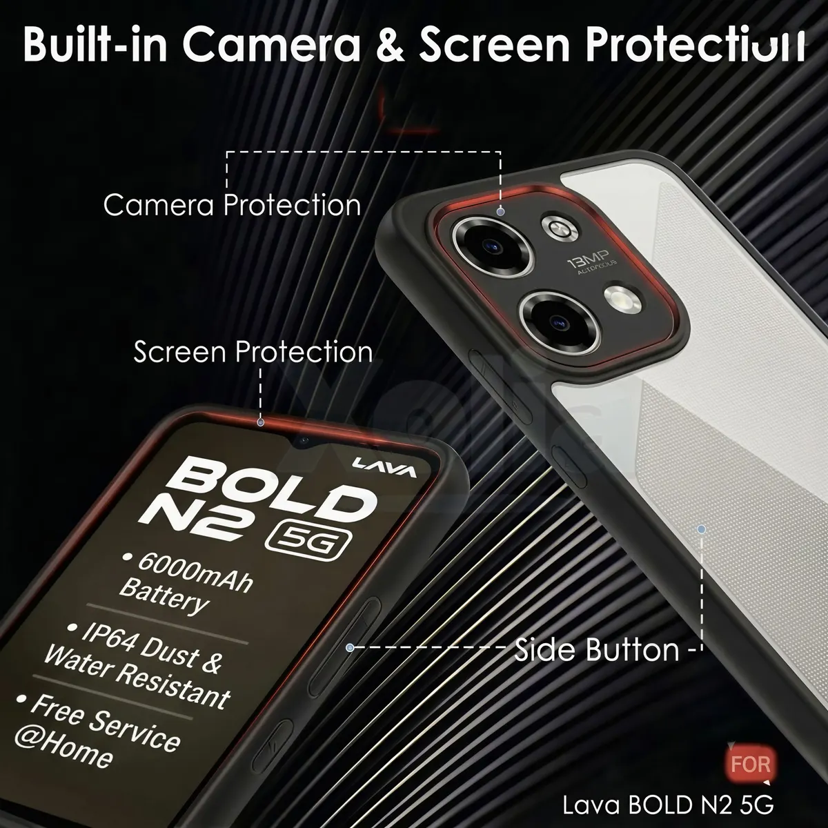 Xolia Back Cover for LAVA Bold N2 5G (Transparent, Black, Shock Proof, Plastic, Silicon, Pack of: 1) — image 3 of 4