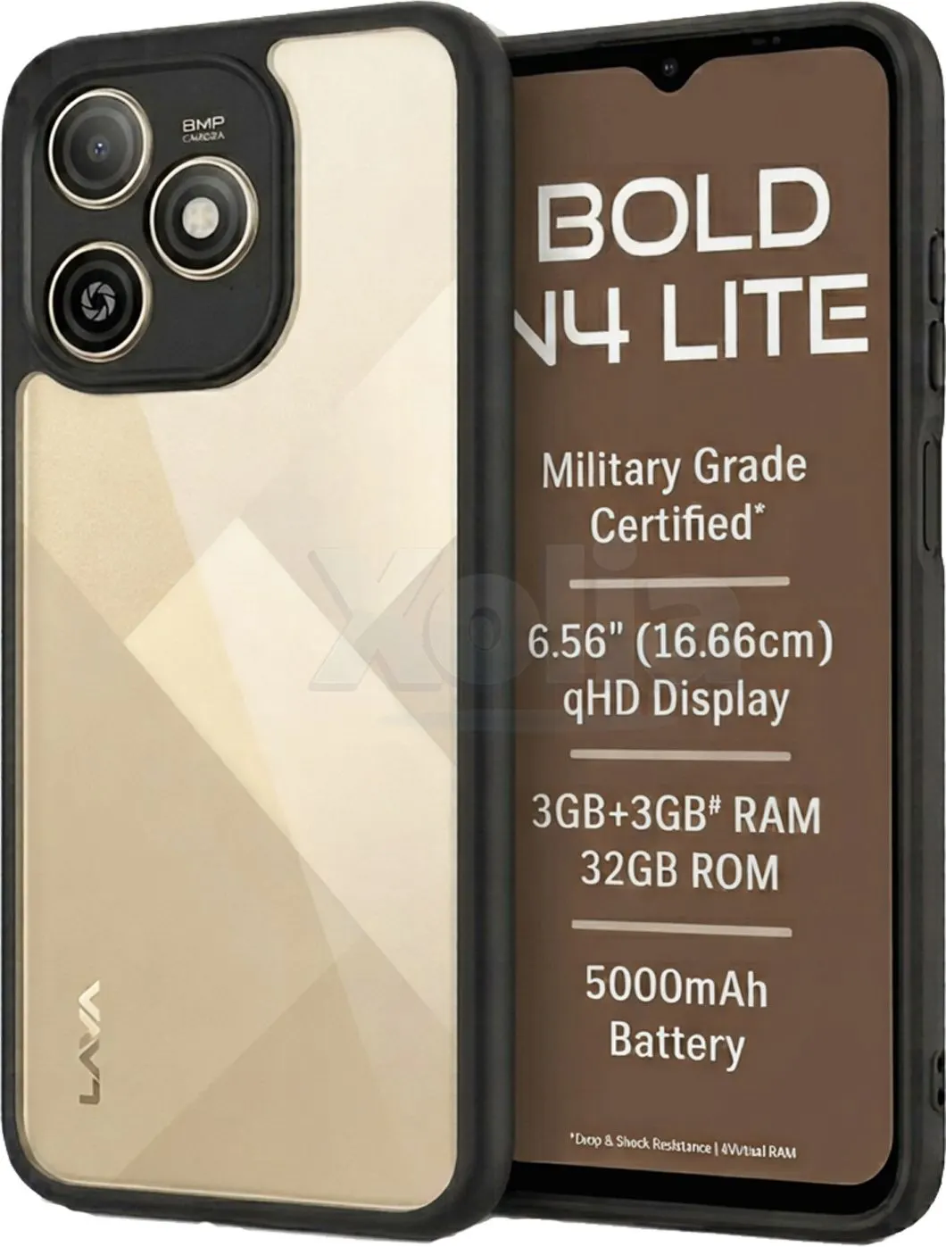 Xolia Back Cover for Lava Bold N4 Lite (Transparent, Black, Shock Proof, Plastic, Silicon, Pack of: 1)