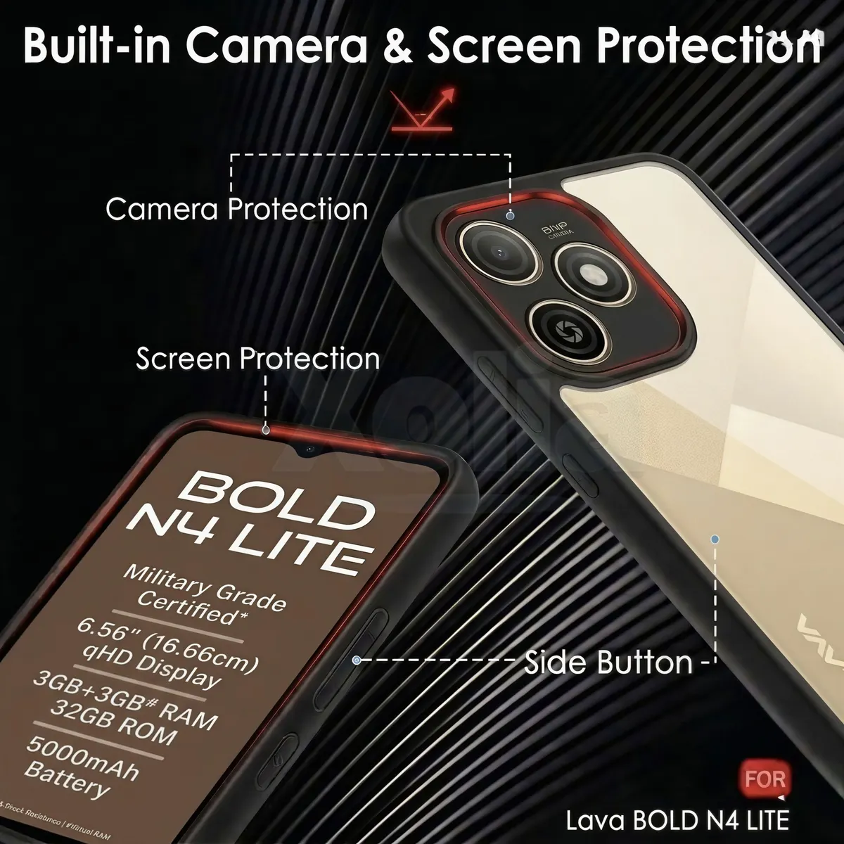 Xolia Back Cover for Lava Bold N4 Lite (Transparent, Black, Shock Proof, Plastic, Silicon, Pack of: 1) — image 3 of 4