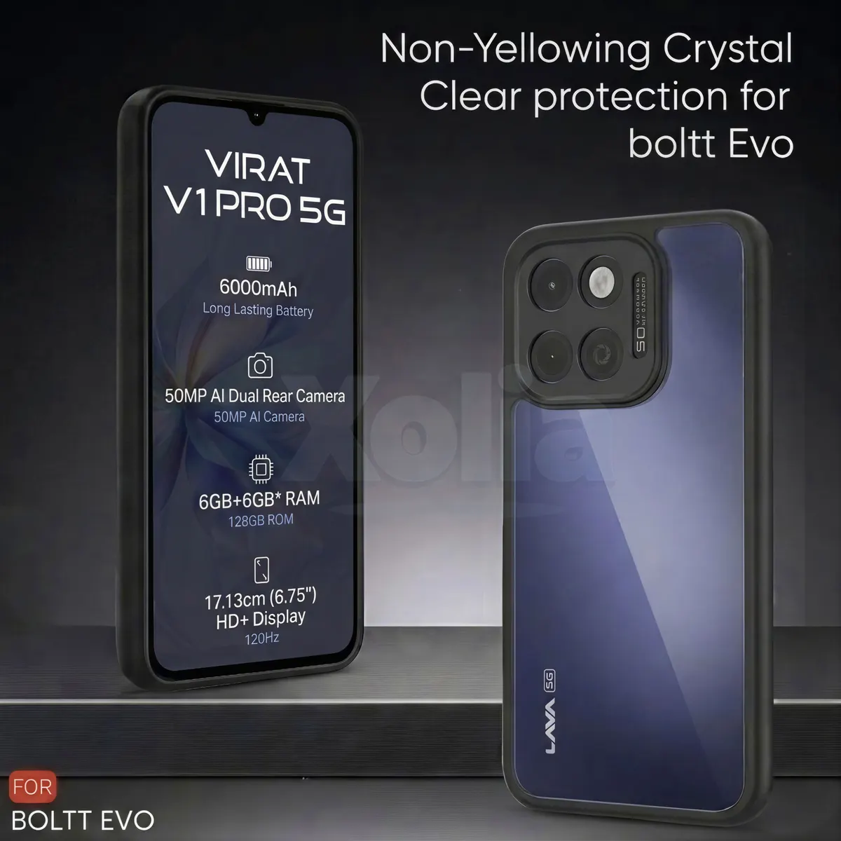 Xolia Back Cover for LAVA Virat V1 Pro 5G (Transparent, Black, Shock Proof, Plastic, Silicon, Pack of: 1) — image 2 of 4