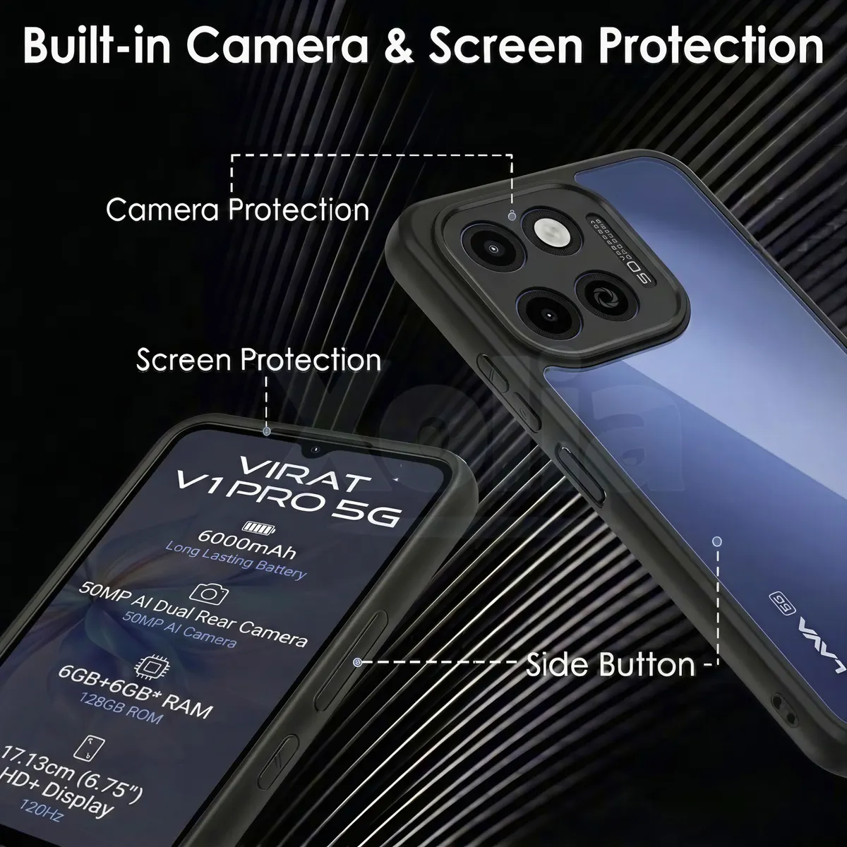 Xolia Back Cover for LAVA Virat V1 Pro 5G (Transparent, Black, Shock Proof, Plastic, Silicon, Pack of: 1) — image 3 of 4