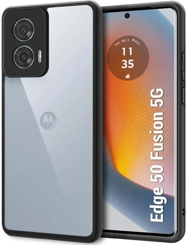 Micvir Back Cover for MOTOROLA Edge 50 Fusion (Transparent, Black, Shock Proof, Plastic, Silicon, Pack of: 1)